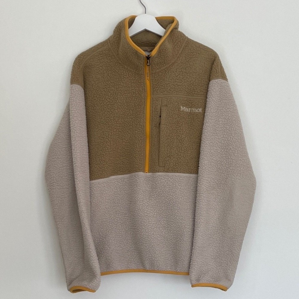Marmot Mountain Works Sherpa Fleece Pullover Half Zip Tan Cream Mens Large